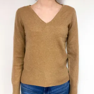 Camel Brown Cashmere V-Neck Jumper Extra Small