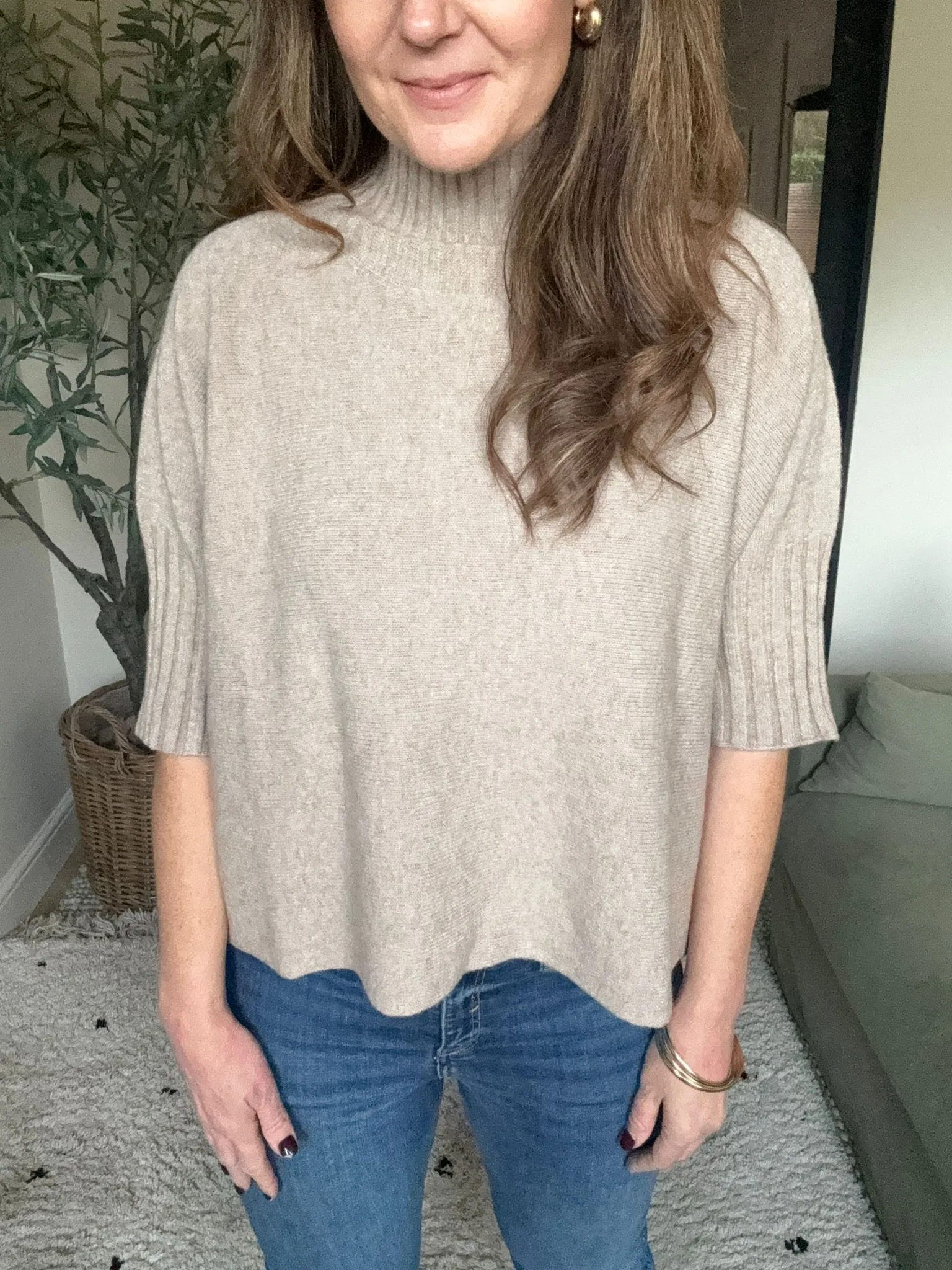 Camel High neck, Mid Sleeve Jumper