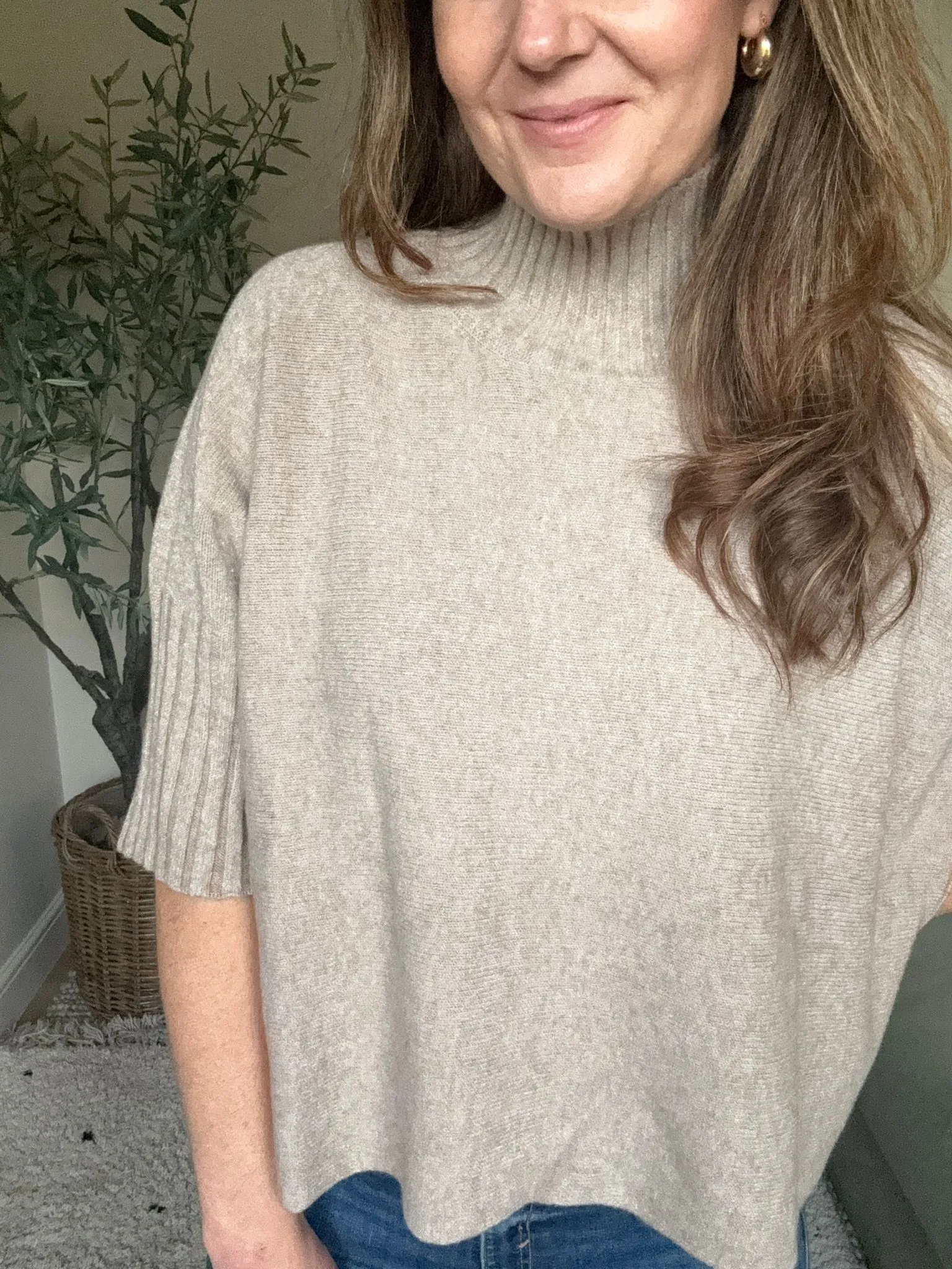 Camel High neck, Mid Sleeve Jumper