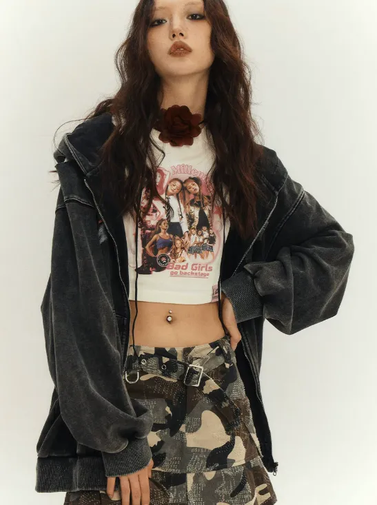 Camouflage Print Frilled Miniskirt