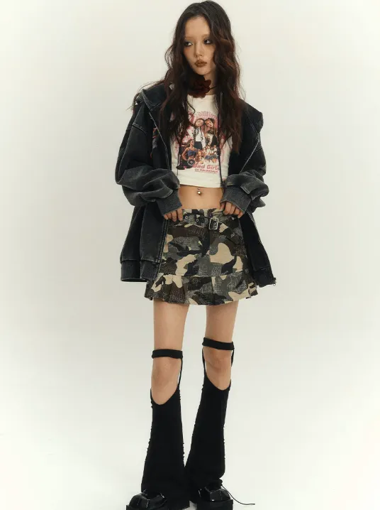 Camouflage Print Frilled Miniskirt