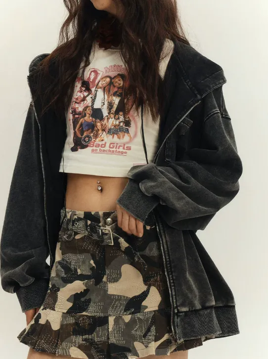Camouflage Print Frilled Miniskirt