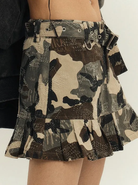 Camouflage Print Frilled Miniskirt