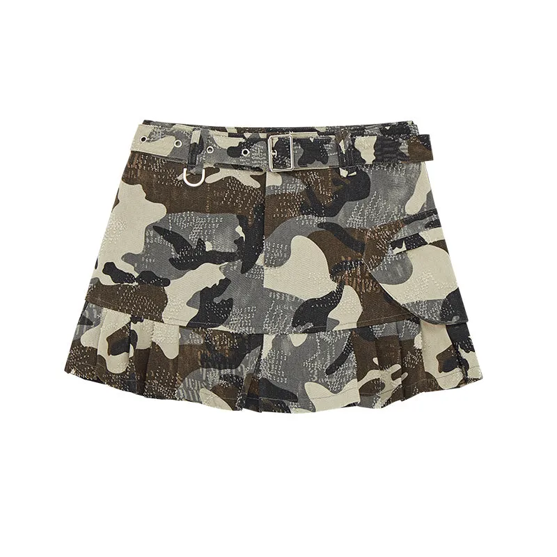 Camouflage Print Frilled Miniskirt