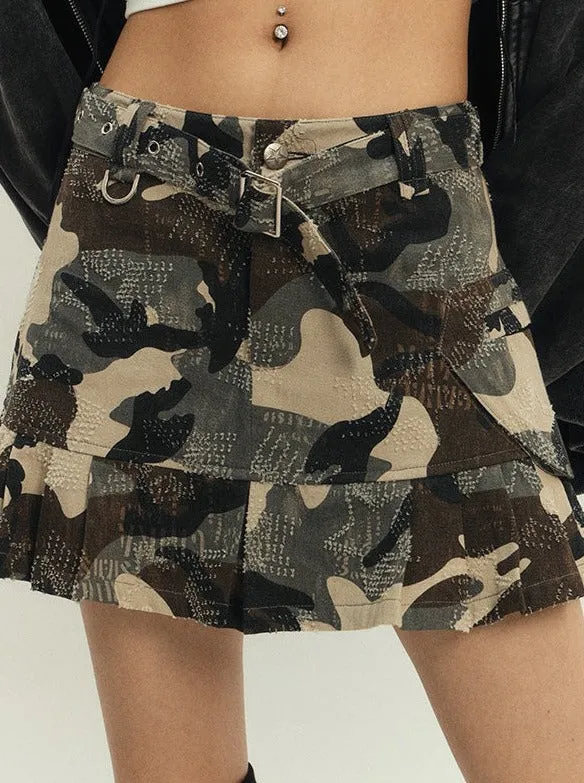 Camouflage Print Frilled Miniskirt