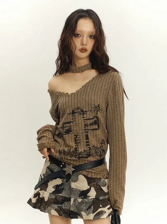Camouflage Print Frilled Miniskirt
