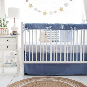 Cape Cod Navy Blue Linen Crib Bedding - 4 Piece Set