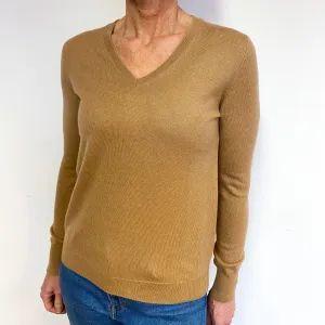 Caramel Brown Cashmere V-Neck Jumper Medium