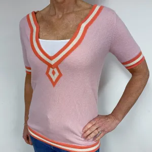 Carnation Pink Cashmere Short Sleeved Jumper Medium