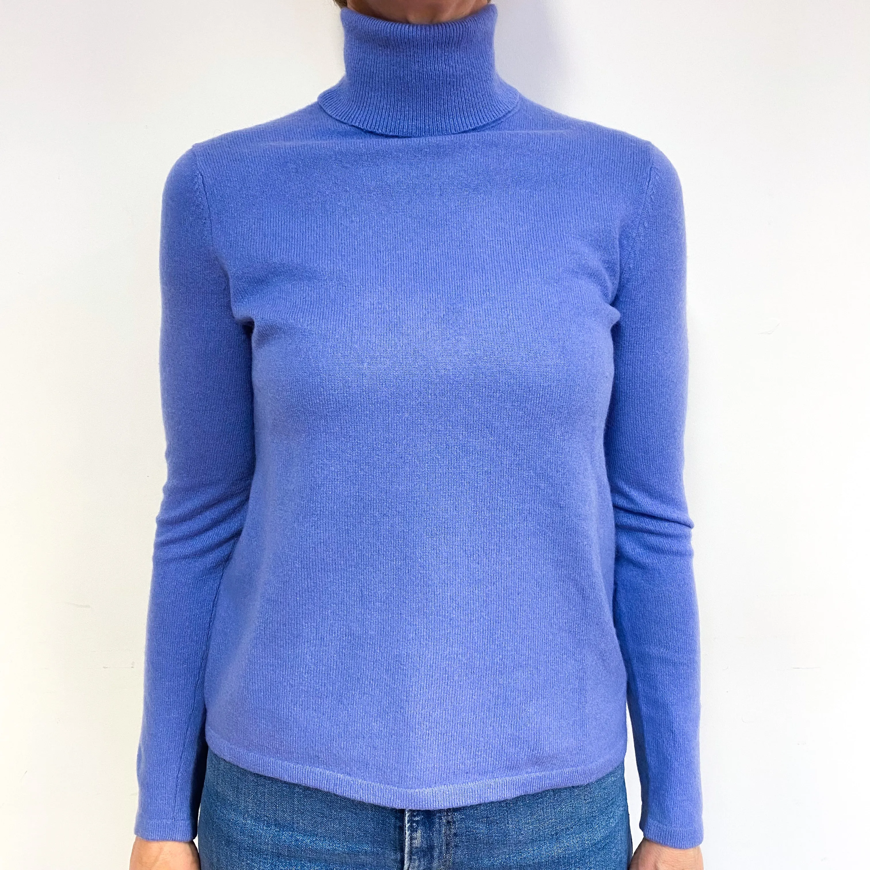 Cashmere Periwinkle Blue Polo Neck Jumper Medium