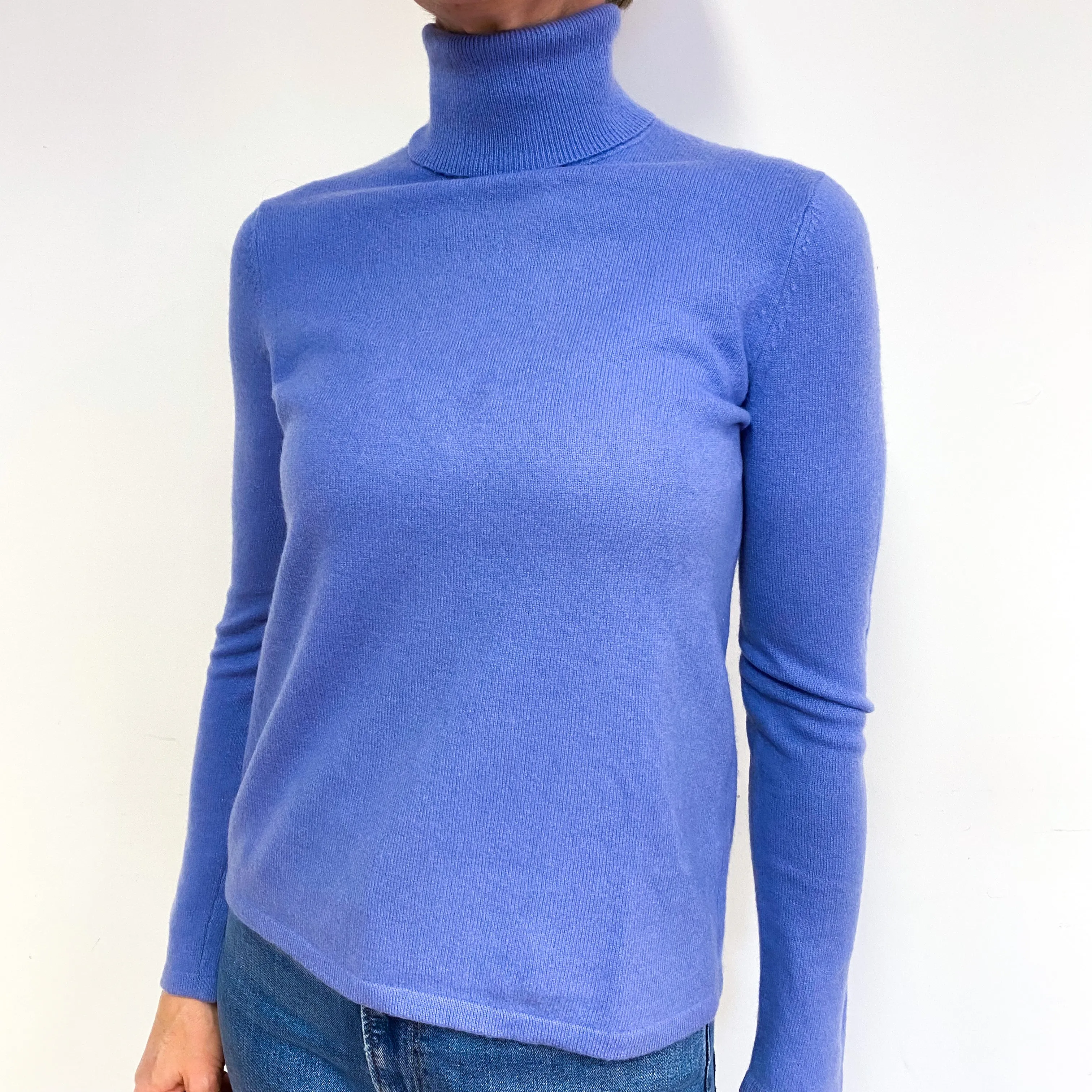 Cashmere Periwinkle Blue Polo Neck Jumper Medium