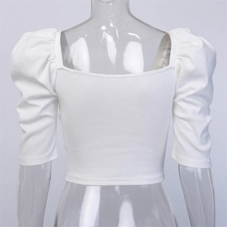Casual Square neck Slim Fit Puff Sleeve Women Blouse