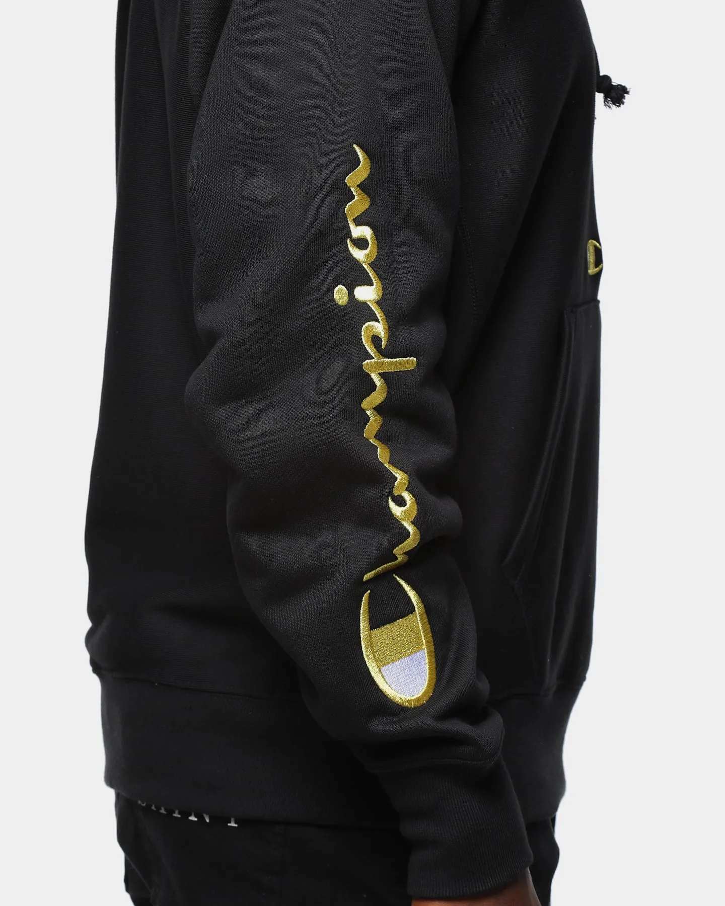 Champion Men's Rev Weave Script Hoodie Black/Gold