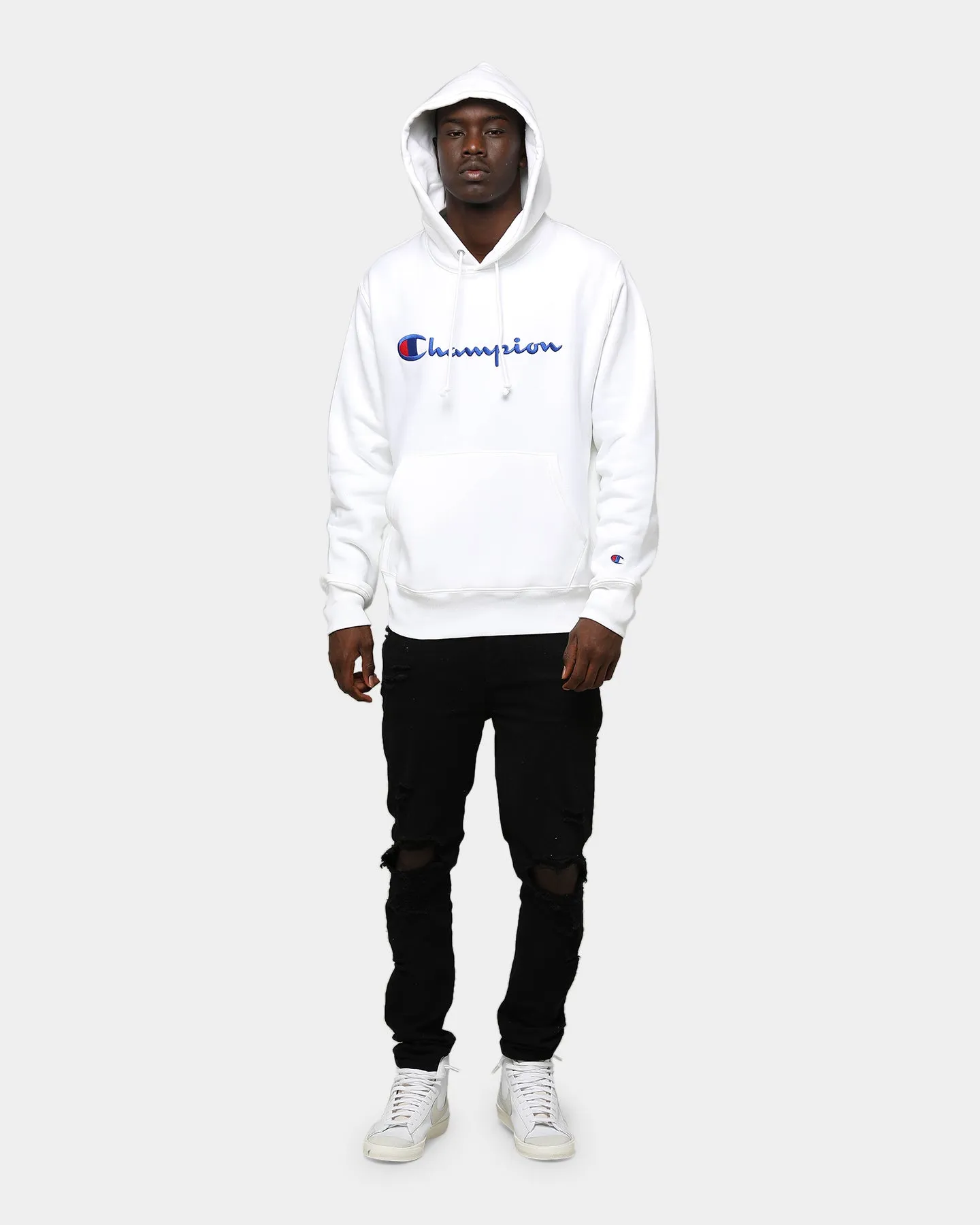 Champion Rev Weave Embroidered Hood White