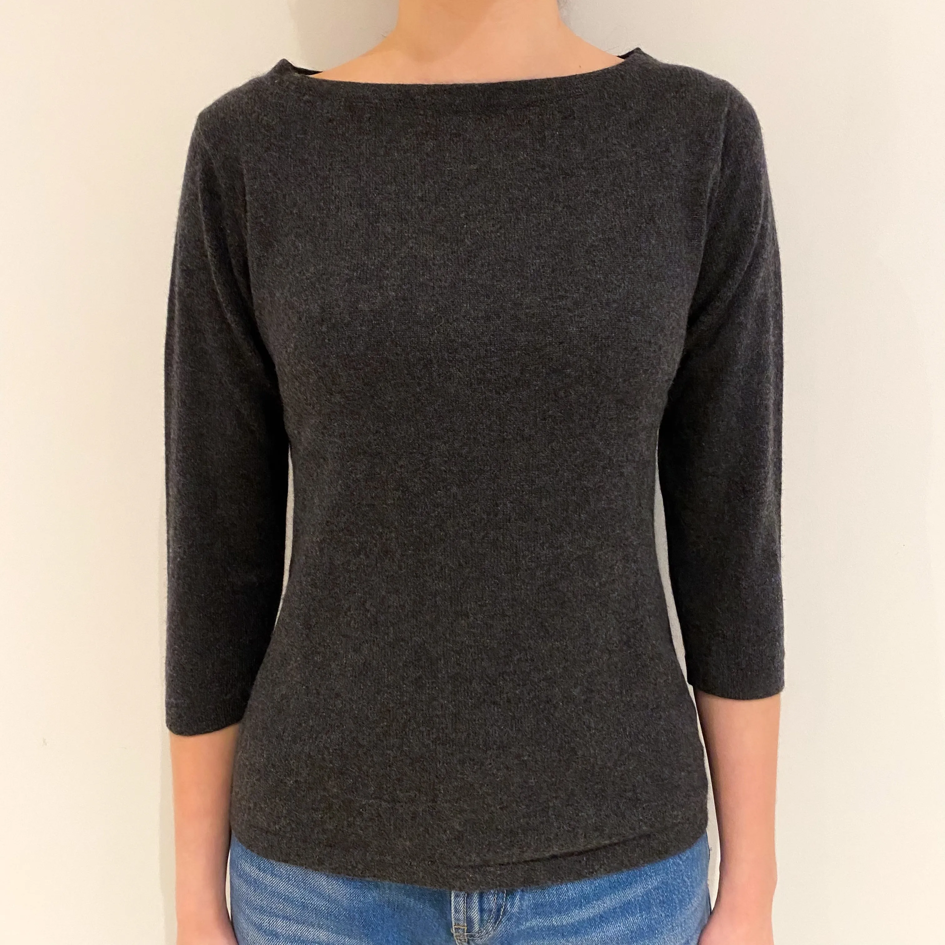 Charcoal Grey Cashmere Slash Neck Jumper Extra Small