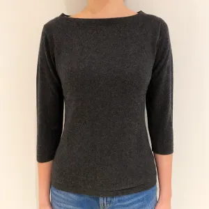 Charcoal Grey Cashmere Slash Neck Jumper Extra Small