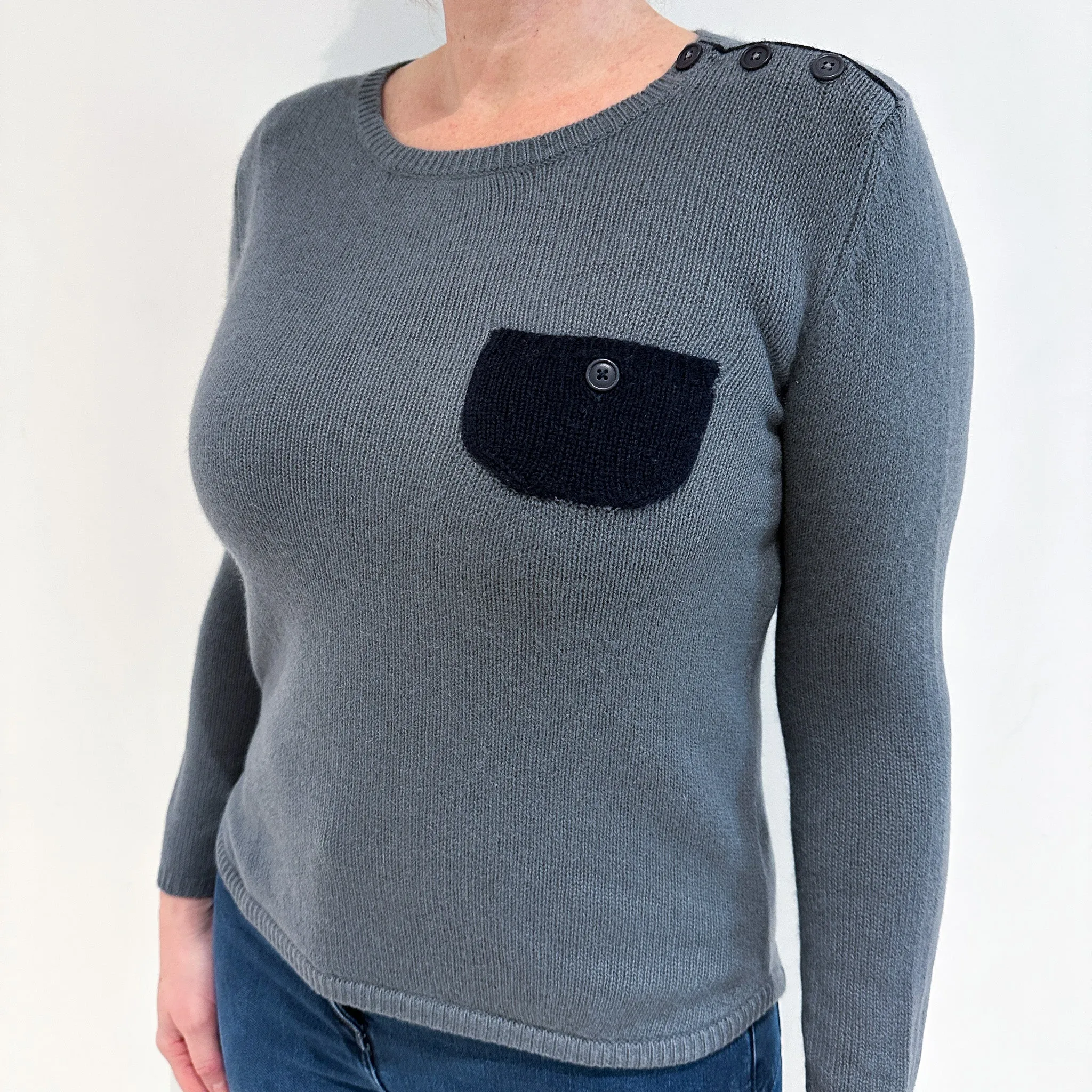 Chinti & Parker Grey Cashmere Crew Neck Jumper Large