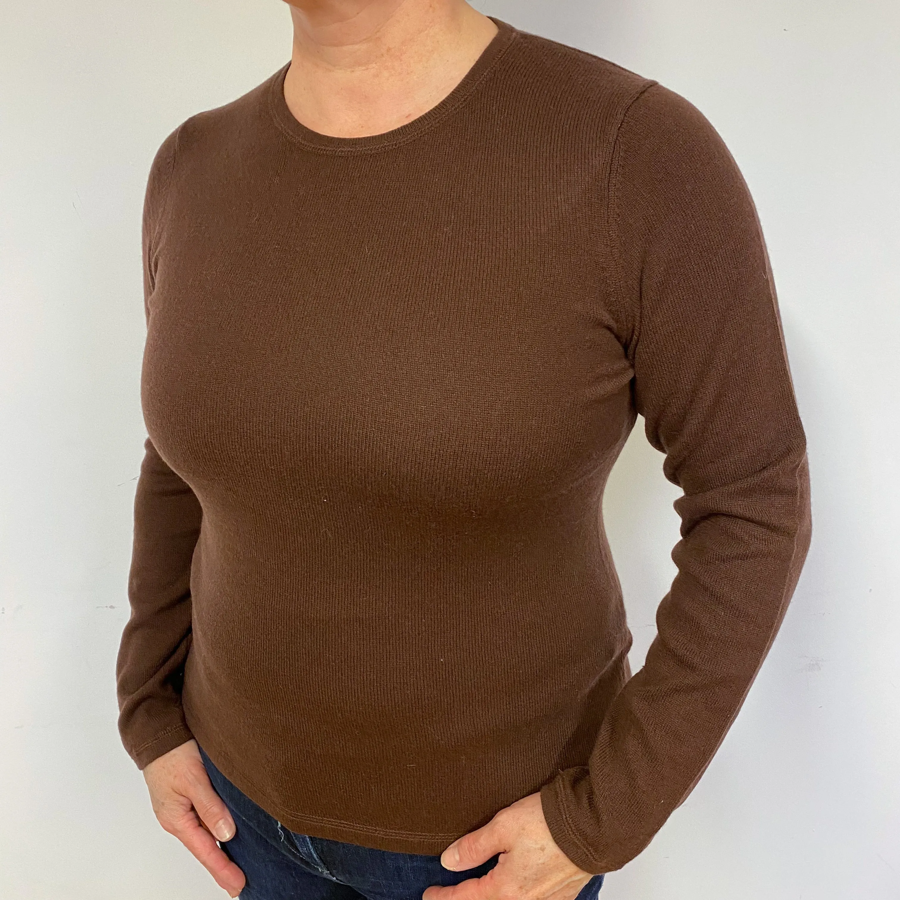 Chocolate Brown Cashmere Crew Neck Jumper Large.