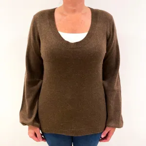 Chocolate Brown Cashmere Scoop Neck Jumper Large
