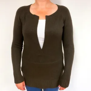 Chocolate Brown Chunky Cashmere Low V-Neck Jumper Large