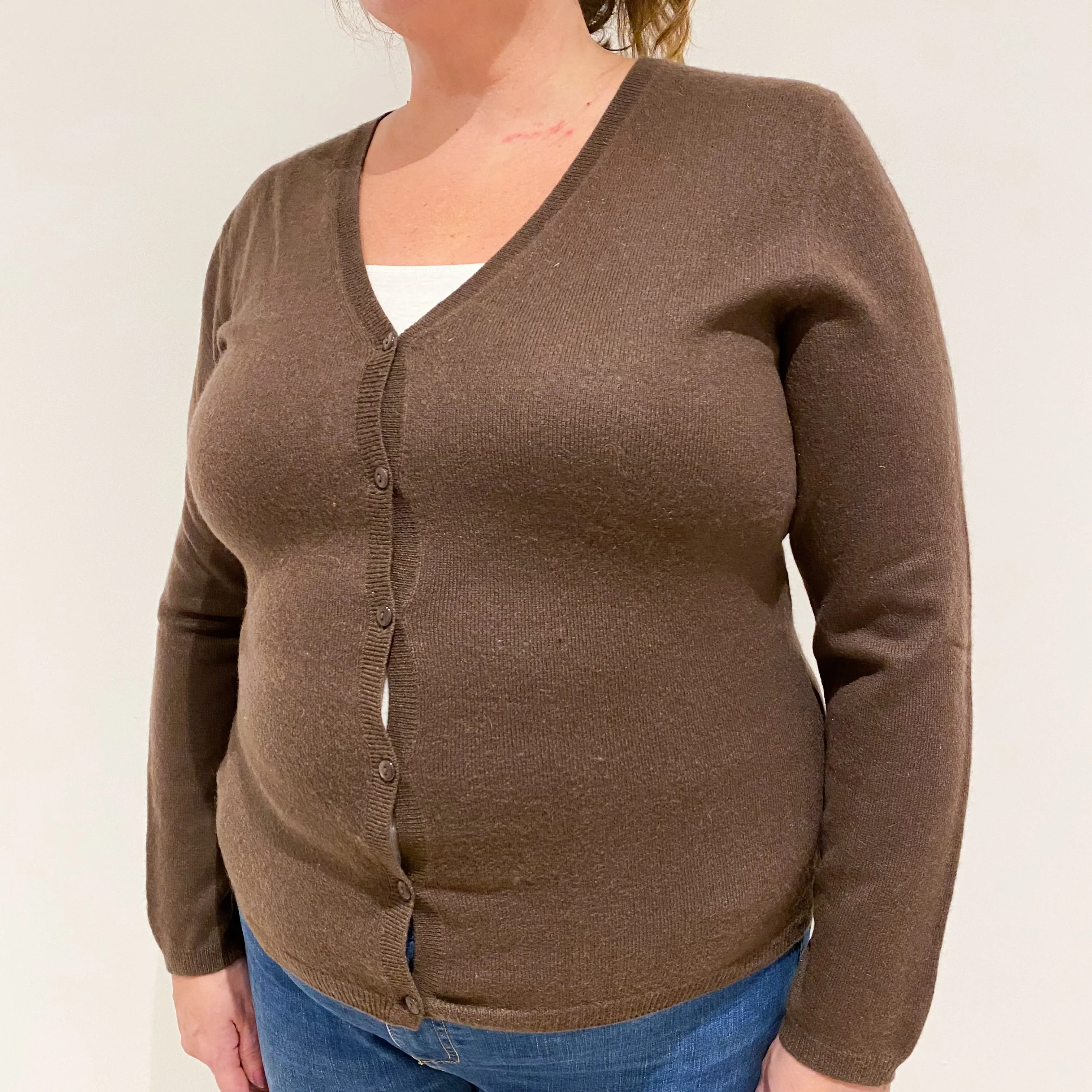 Chocolate Cashmere V-Neck Cardigan Extra Large