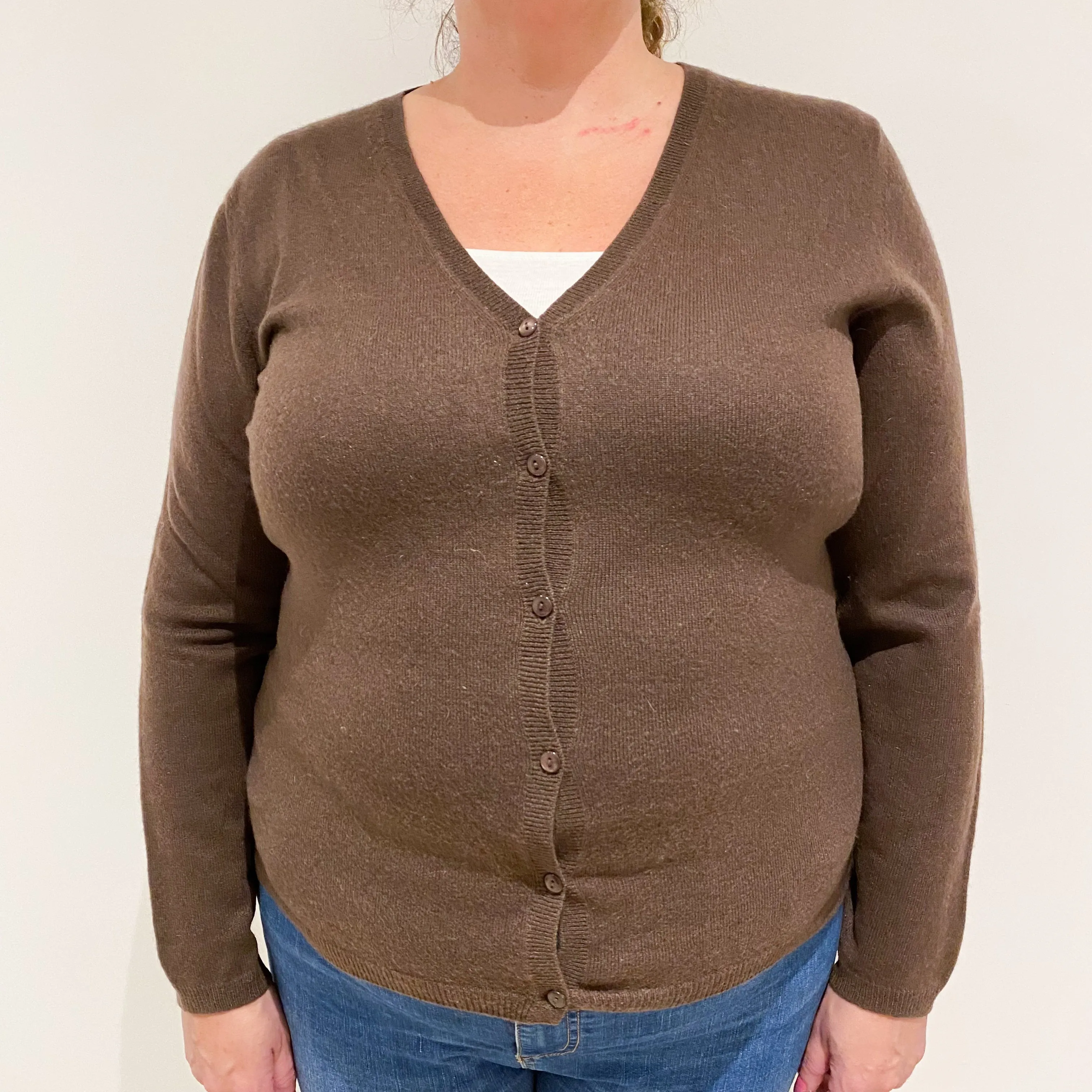 Chocolate Cashmere V-Neck Cardigan Extra Large