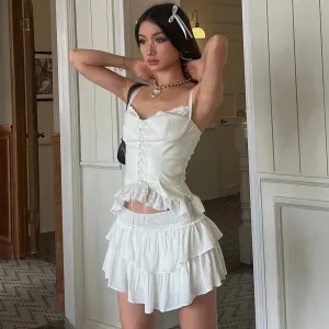 Clarissa Solid Color Vintage Lace Leather Corset Suspender Top