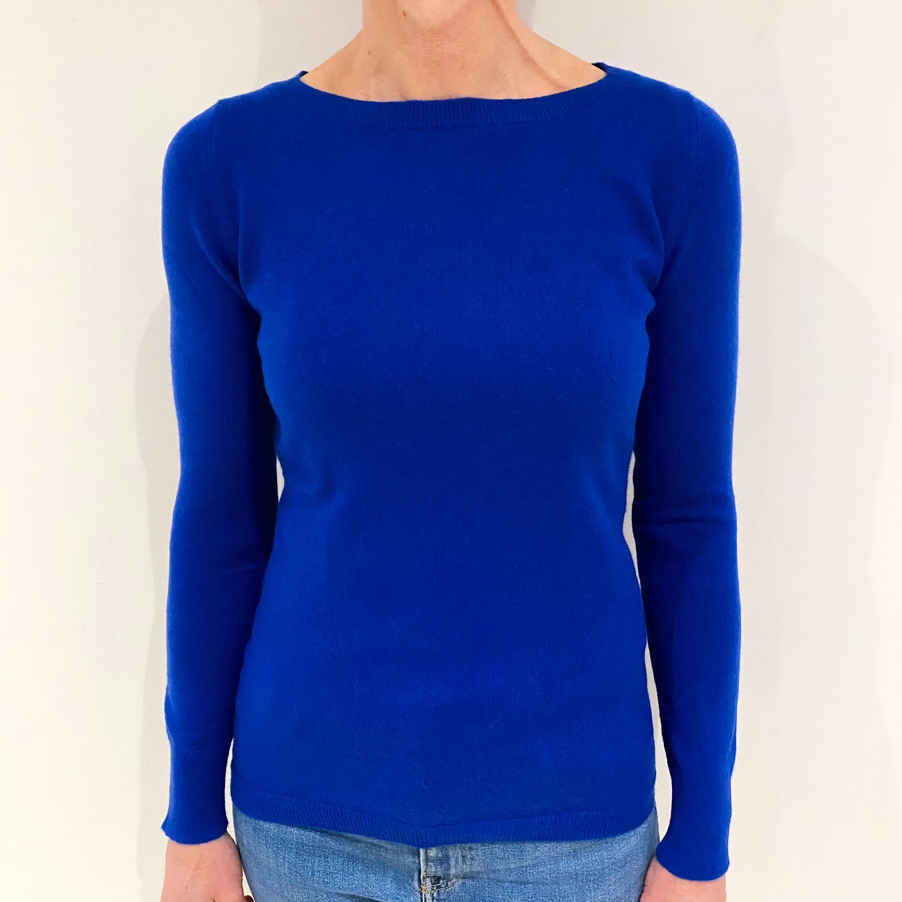 Cobalt Blue Cashmere Wide Crew Neck Jumper Small
