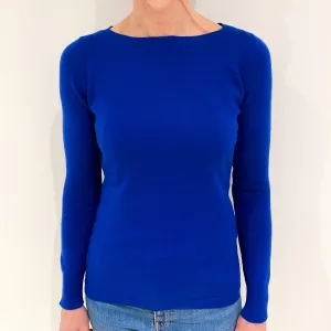 Cobalt Blue Cashmere Wide Crew Neck Jumper Small
