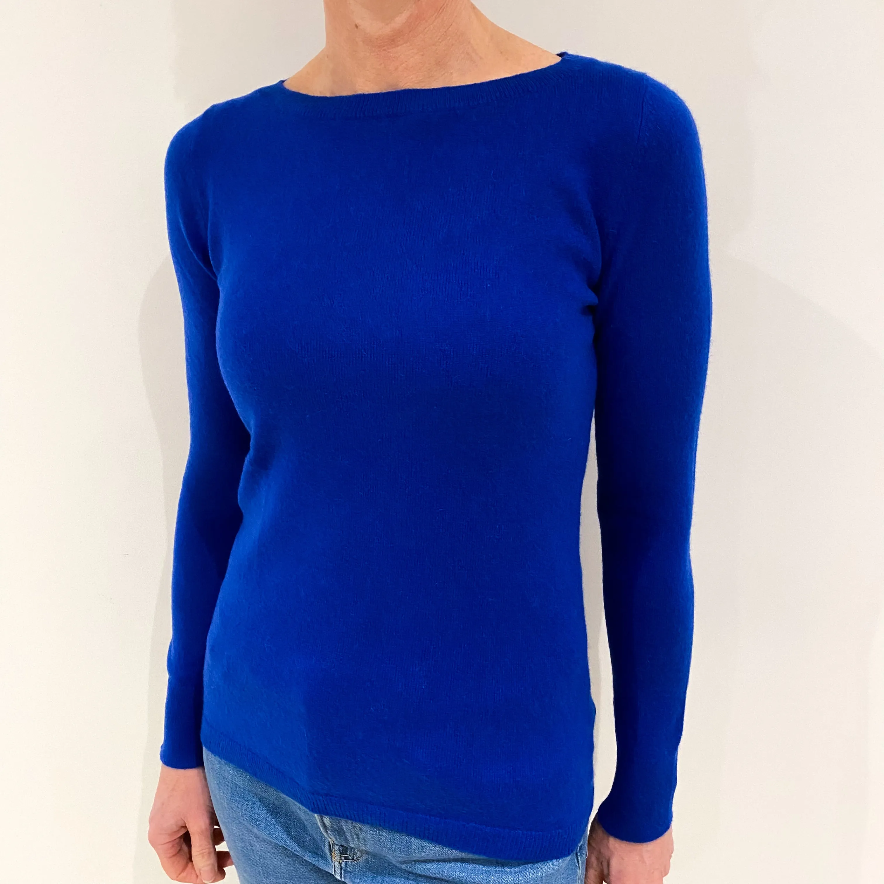 Cobalt Blue Cashmere Wide Crew Neck Jumper Small