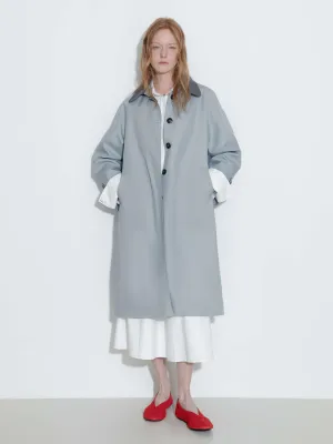 Color-Blocked Collar Long Trench Coat