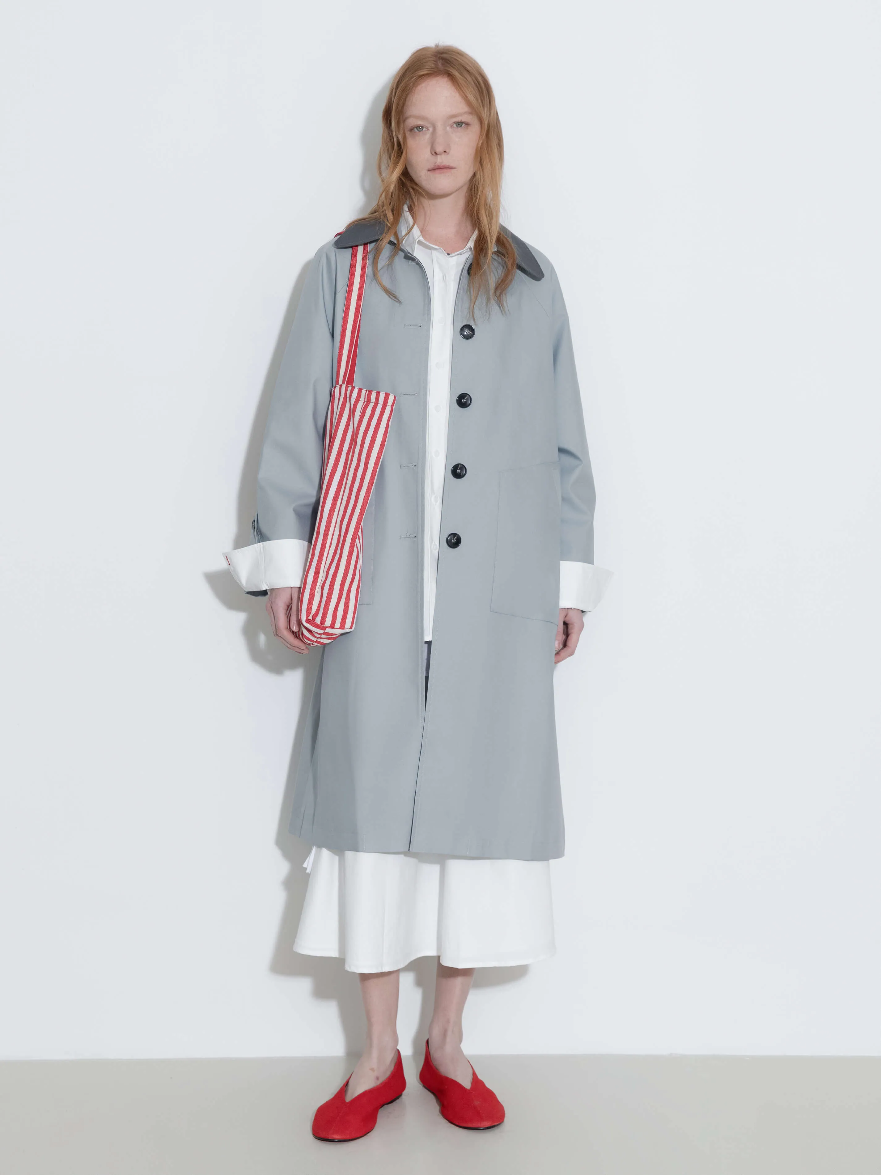 Color-Blocked Collar Long Trench Coat