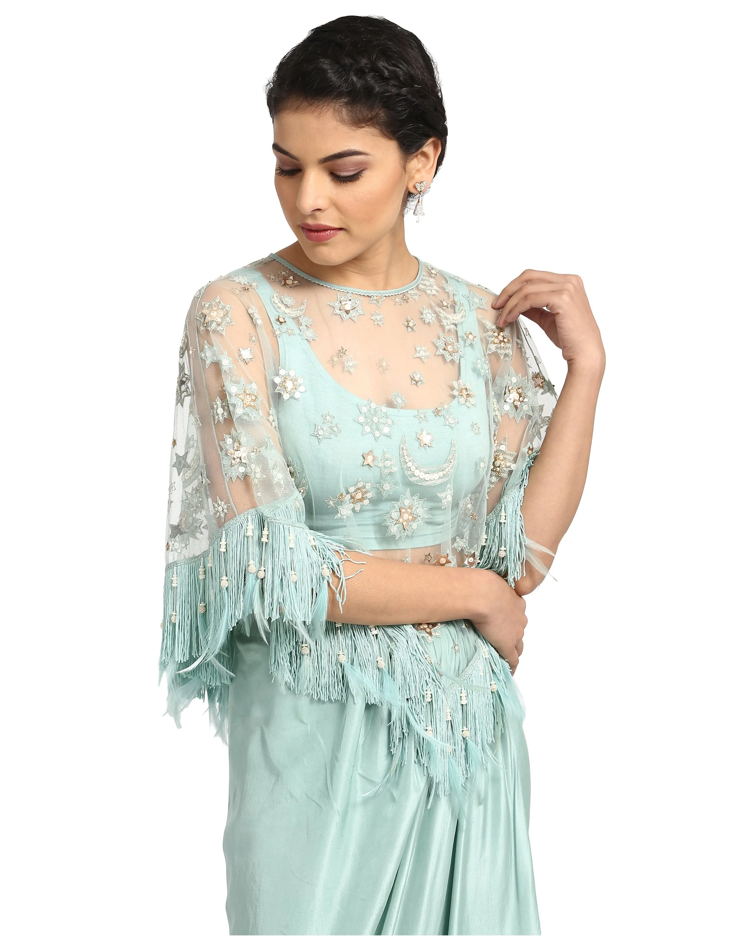 Constellation Embroidered Cape- Mint Green