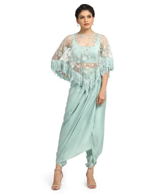 Constellation Embroidered Cape- Mint Green