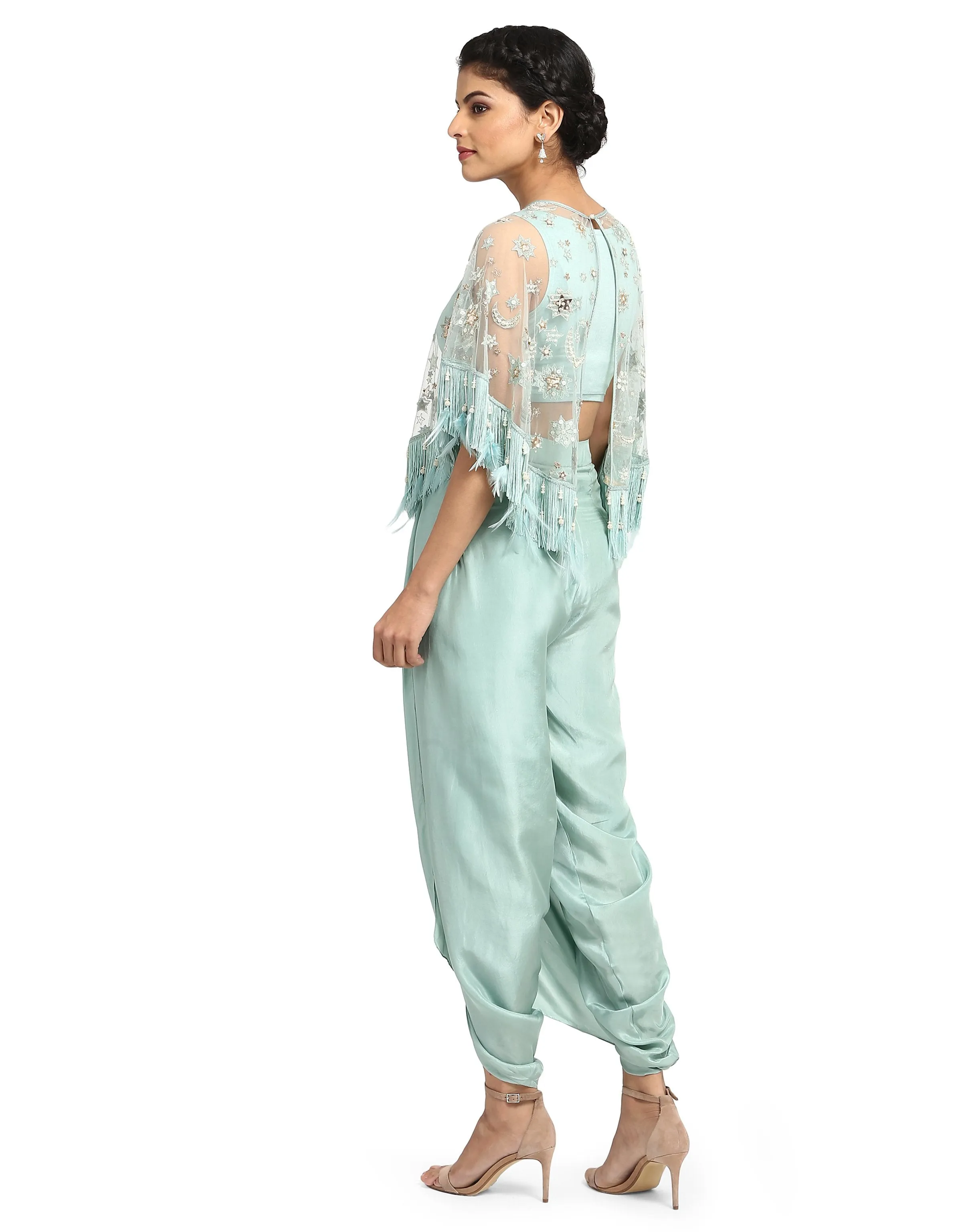 Constellation Embroidered Cape- Mint Green