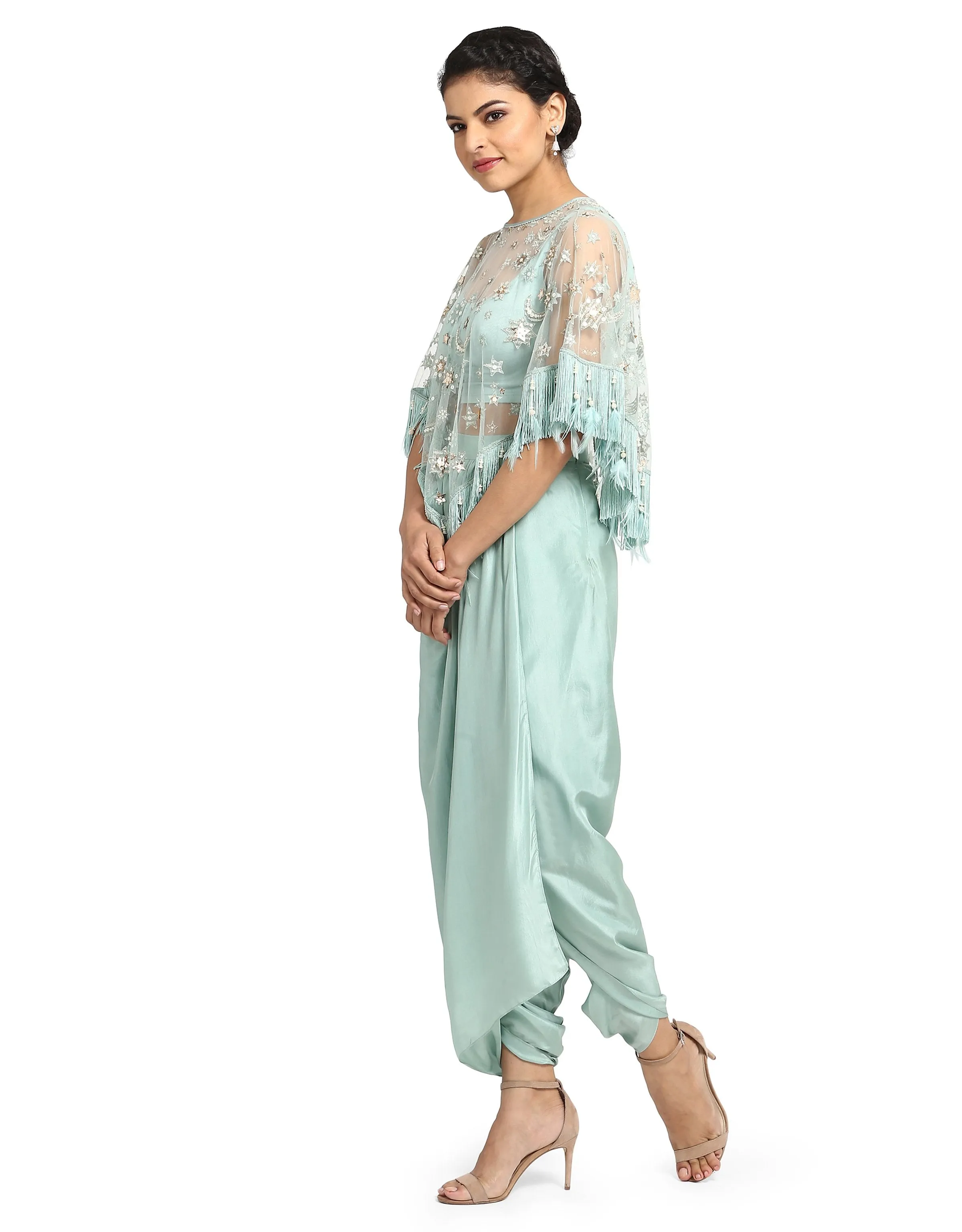 Constellation Embroidered Cape- Mint Green