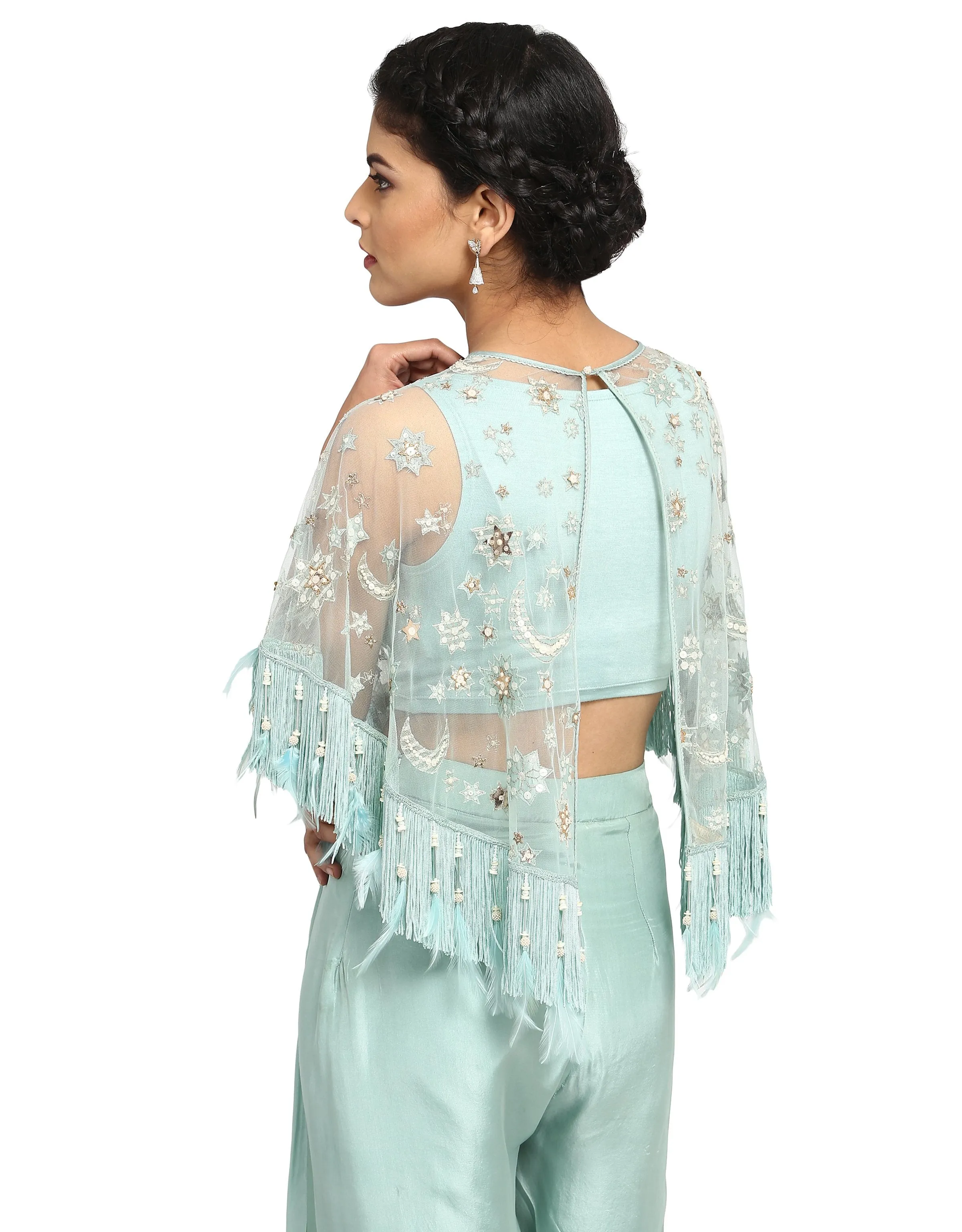 Constellation Embroidered Cape- Mint Green