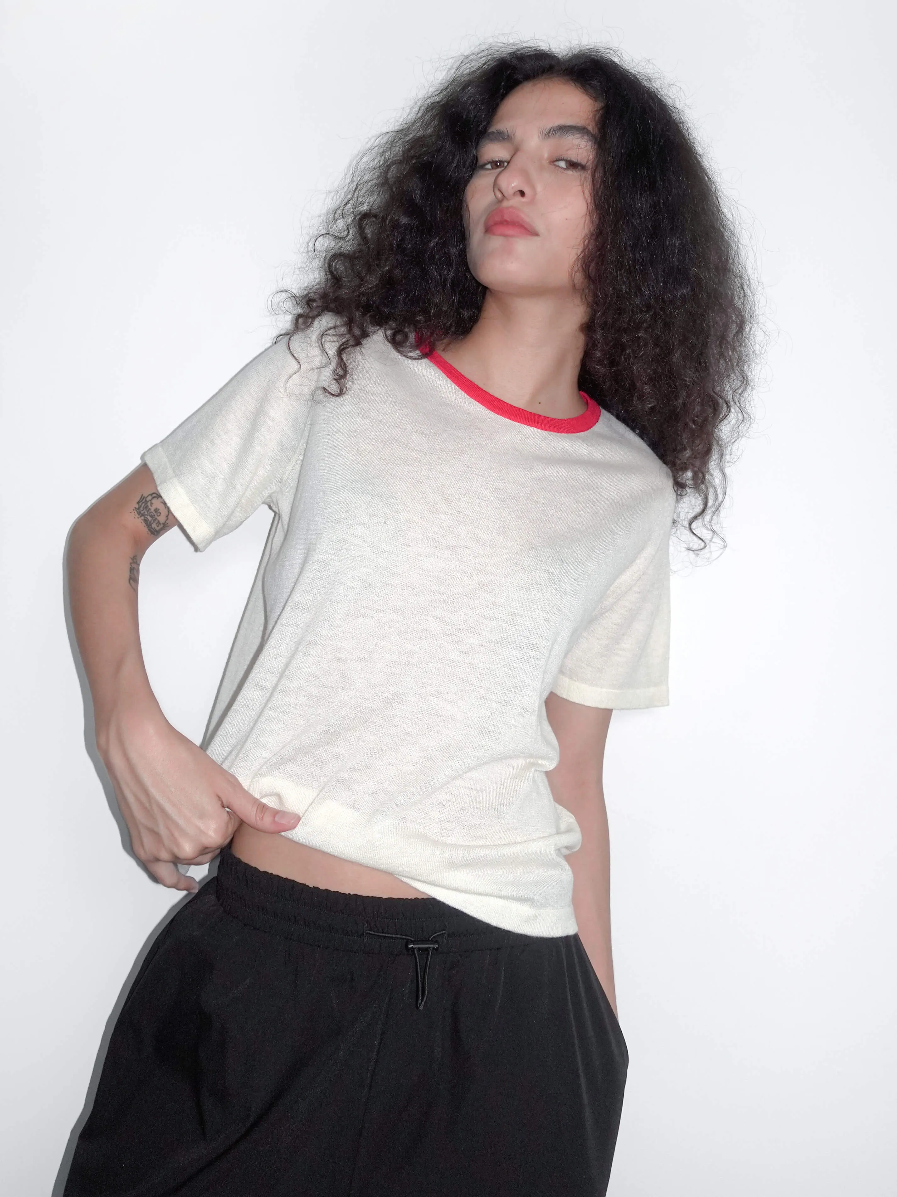 Contrast Color T-shirt with Wool Blend