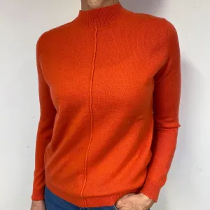 Coral Orange Cashmere Turtle Neck Jumper Medium