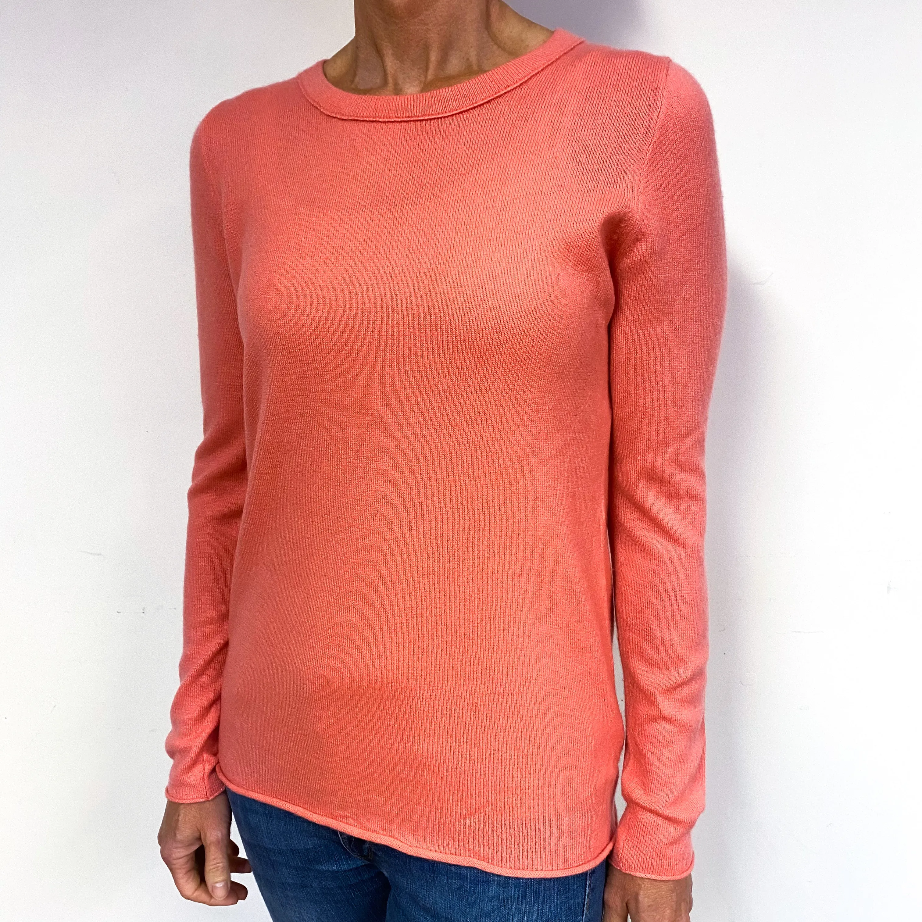 Coral Pink Cashmere Crew Neck Jumper Medium