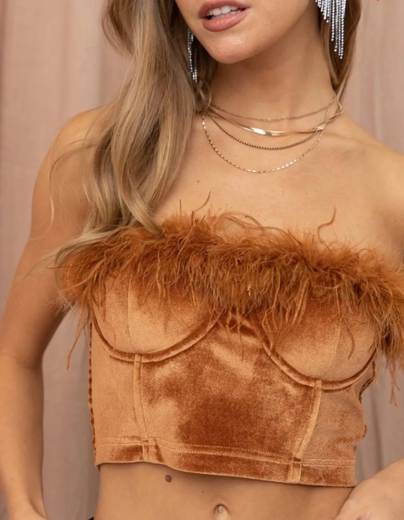Corset velvet with feather