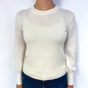 Cream Balloon Sleeve Cashmere Crew Neck Jumper Small