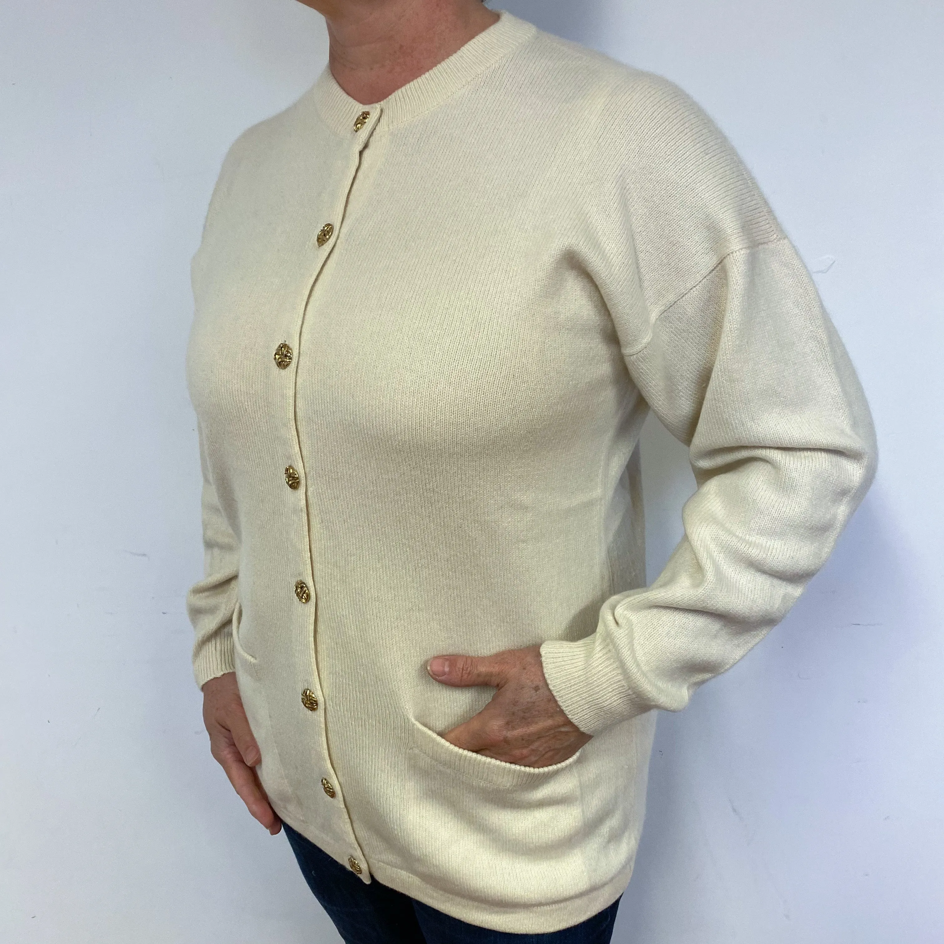 Cream Cashmere Crew Neck Cardigan Large