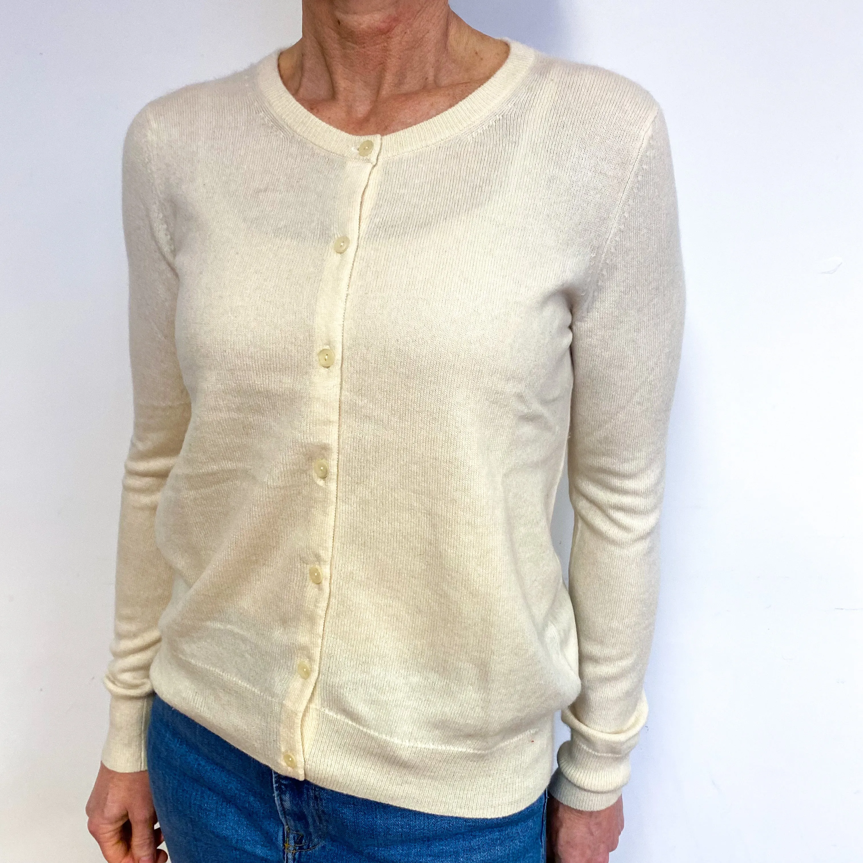 Cream Cashmere Crew Neck Cardigan Medium