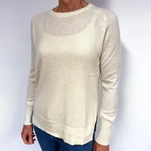 Cream Split Hem Cashmere Crew Neck Jumper Medium