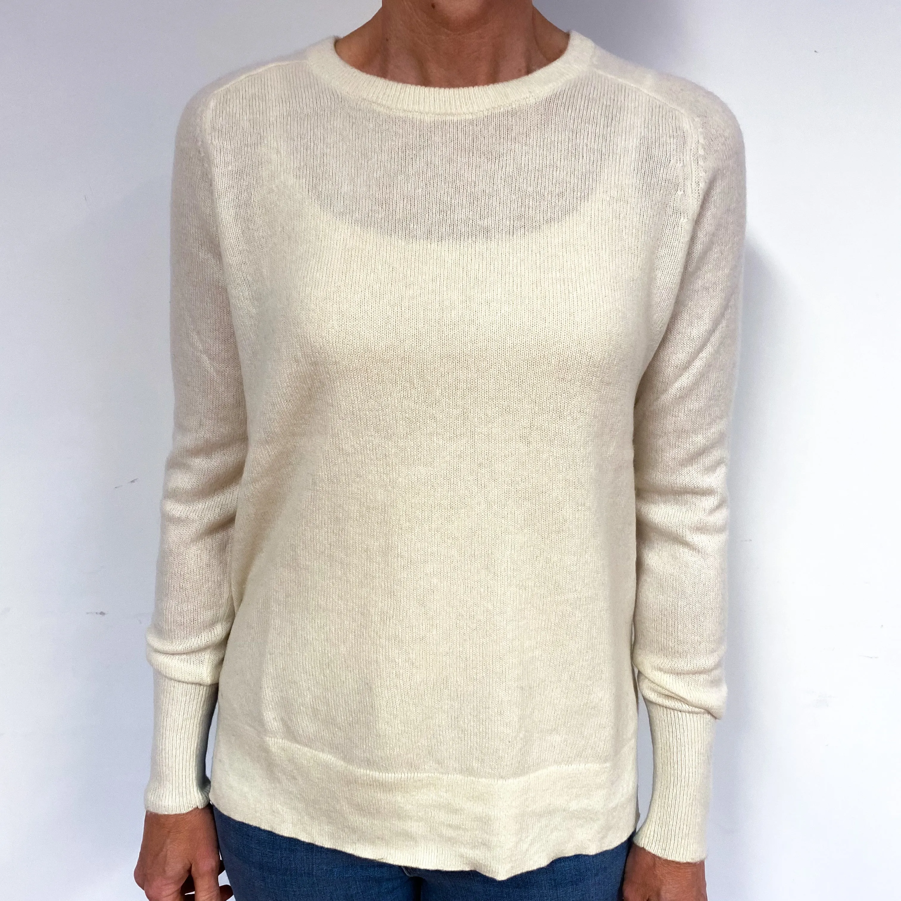 Cream Split Hem Cashmere Crew Neck Jumper Medium