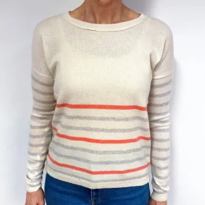 Cream Stripe Cashmere Crew Neck Jumper Medium