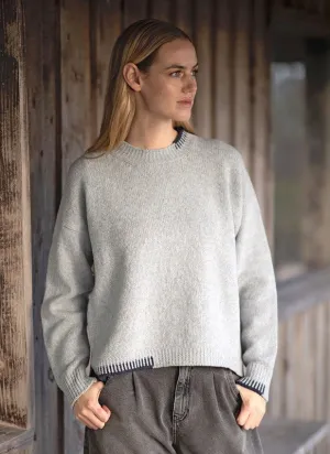 Crew neck sweater with blanket stitch detailing – Cloud and Indigo - Fisherman Out of Ireland