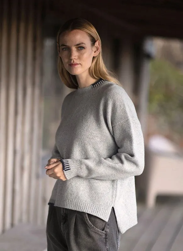 Crew neck sweater with blanket stitch detailing – Cloud and Indigo - Fisherman Out of Ireland