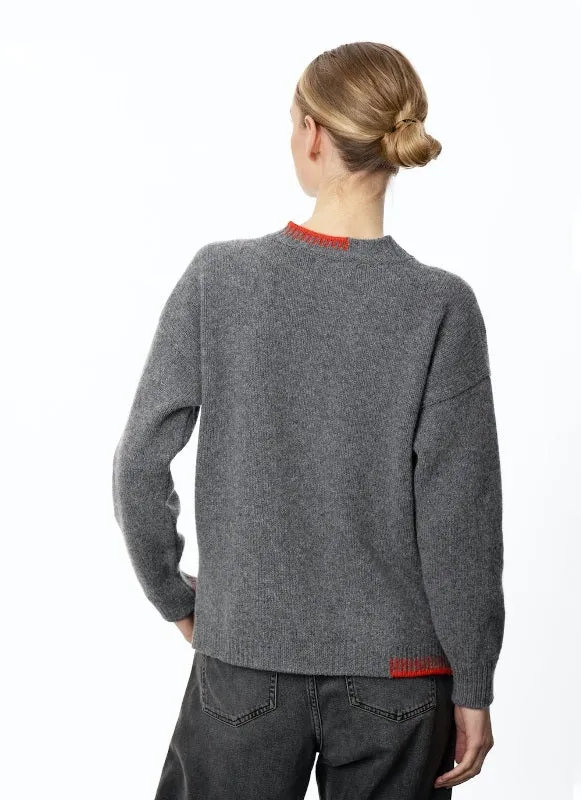 Crew neck sweater with blanket stitch detailing – Grey and Lifebuoy - Fisherman Out of Ireland